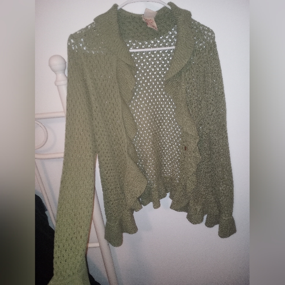 A crochet pullover sweater